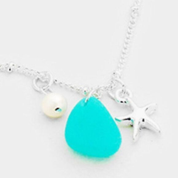 1/2 OFF Sea Glass Starfish Pearl Charms Anklet - Picture 3 of 6